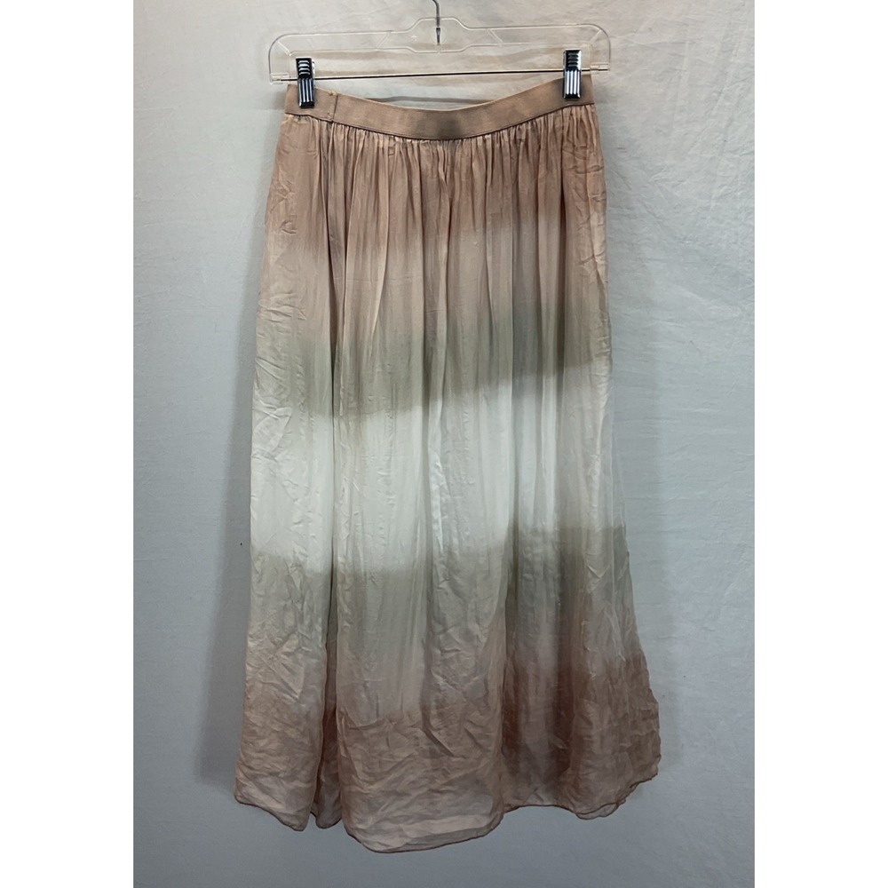 Belle France pink brown ombre chiffon‎ lined Midi Silk Pull On  skirt MD  Italy